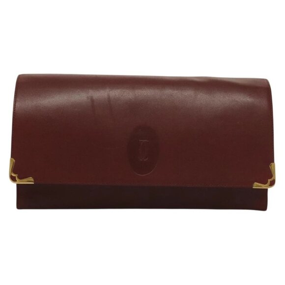 CARTIER Must Line Clutch Bag Leather Bordeaux Gold - Picture 12 of 15